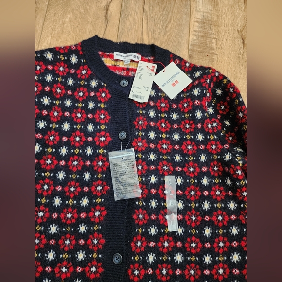 Uniqlo Ines de la Fressange Women's L Jacquard Wool Alpaca Double Knit Cardigan - Picture 4 of 9
